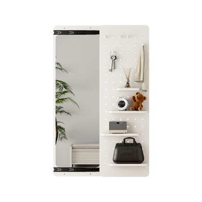 Sliding Door Full-Length Mirror with Pegboard Hooks, Multifunctional Wall-Mounted Organizer Mirror - PAIHOME
