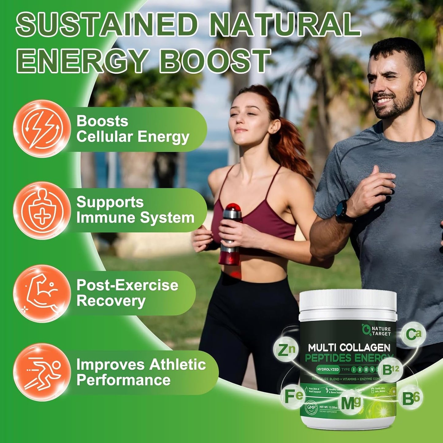 Multi-Collagen-Peptides-Powder - Hydrolyzed Collagen with Energy Blend + Multivitamin & Minerals, Supports Energy Skin Hair Nail & Joint, Non-GMO - 35 Servings