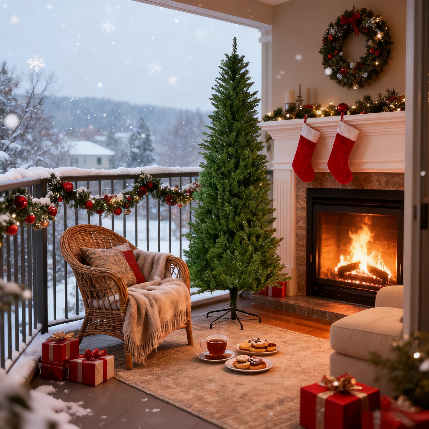 Artificial Christmas Tree - Realistic Green PVC Holiday Tree with Metal Stand for Small Spaces and Easy Assembly