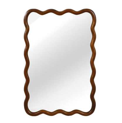 Wavy Edge Wall Mirror, 24" x 36" Irregular Solid Wood Frame - PAIHOME: Bohemian Style, HD Glass, Wall Mount