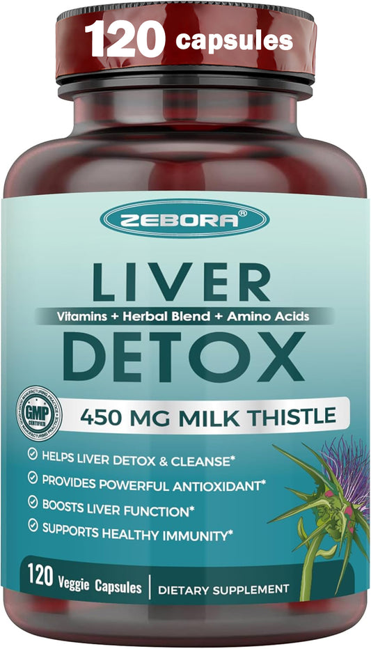 Milk Thistle Supplement with 450 mg Milk Thistle Extract (80% Silymarin)  for Liver Cleanse Detox & Repair, Liver Supplement - 120/240/360 Veggie Capsules