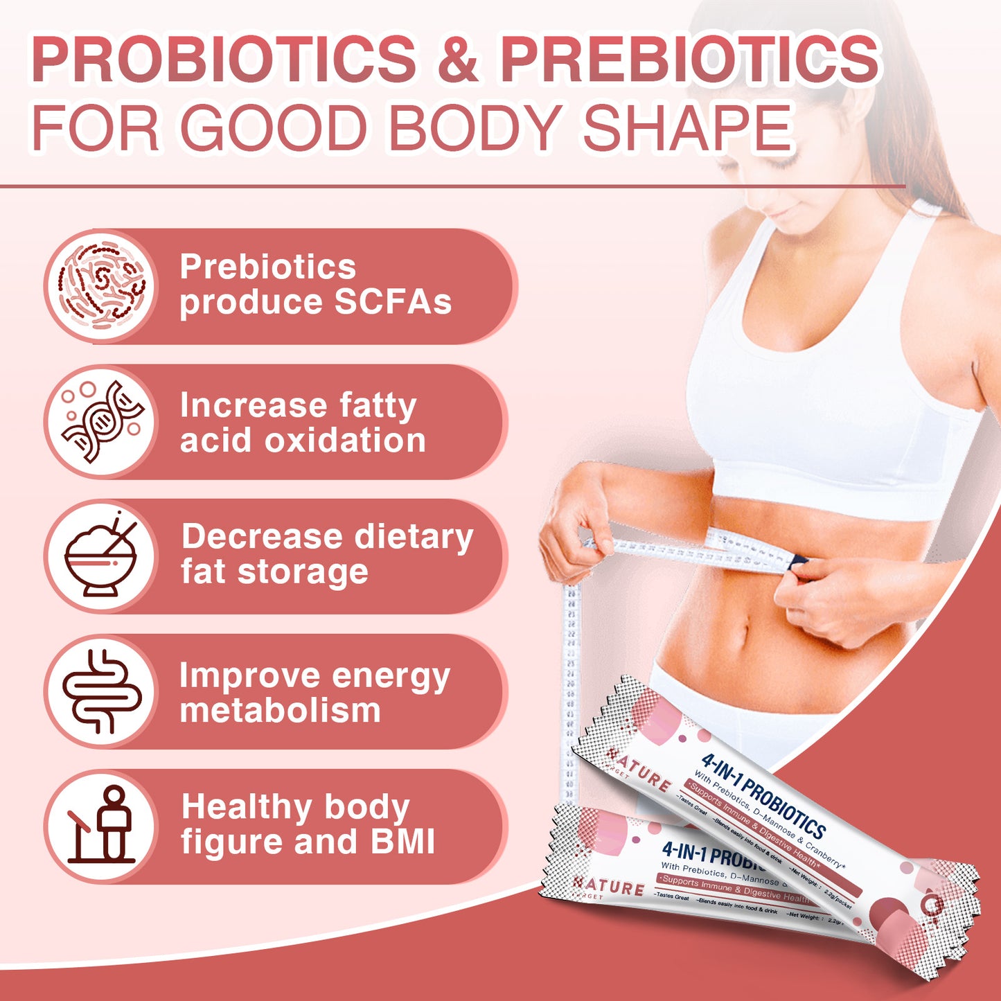 NATURE TARGET Women 4 in 1 Probiotics 100Billion CFU with D-Mannose and Cranberry -45packets