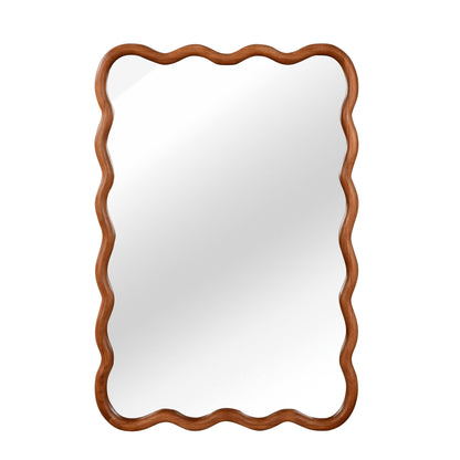 Wavy Edge Wall Mirror, 24" x 36" Irregular Solid Wood Frame - PAIHOME: Bohemian Style, HD Glass, Wall Mount