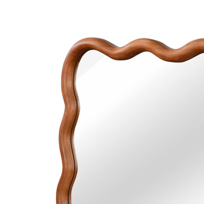 Wavy Edge Wall Mirror, 24" x 36" Irregular Solid Wood Frame - PAIHOME: Bohemian Style, HD Glass, Wall Mount
