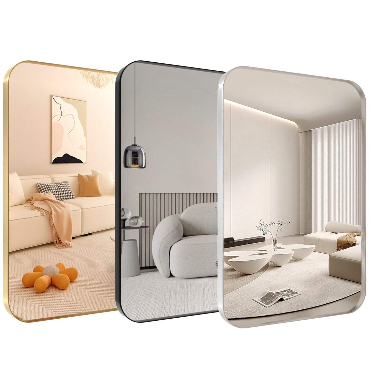 PAIHOME Rectangular Bathroom Mirrors with Rounded Corners, Modern Stainless Steel Frame Bedroom Mirrors for Wall, Distortion-Free Vanity Mirrors