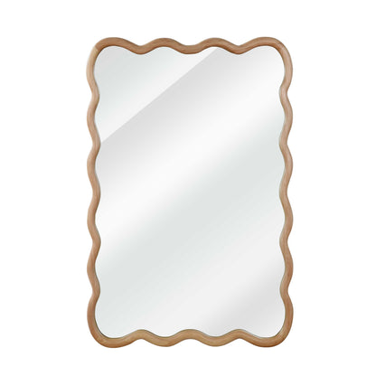 Wavy Edge Wall Mirror, 24" x 36" Irregular Solid Wood Frame - PAIHOME: Bohemian Style, HD Glass, Wall Mount