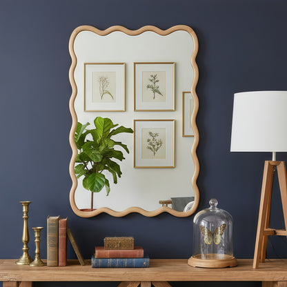 Wavy Edge Wall Mirror, 24" x 36" Irregular Solid Wood Frame - PAIHOME: Bohemian Style, HD Glass, Wall Mount